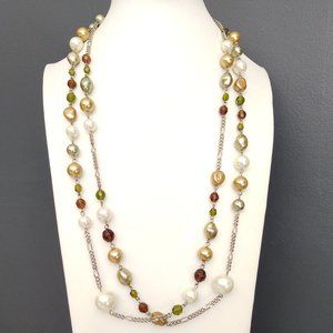 Long single strand multi glass bead necklace